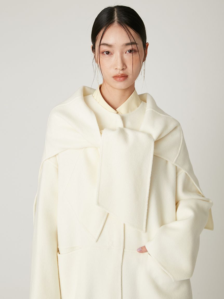 FRAY I.D「マフラー付ノーカラーリバーミドルコート」|ノーカラージャケット|