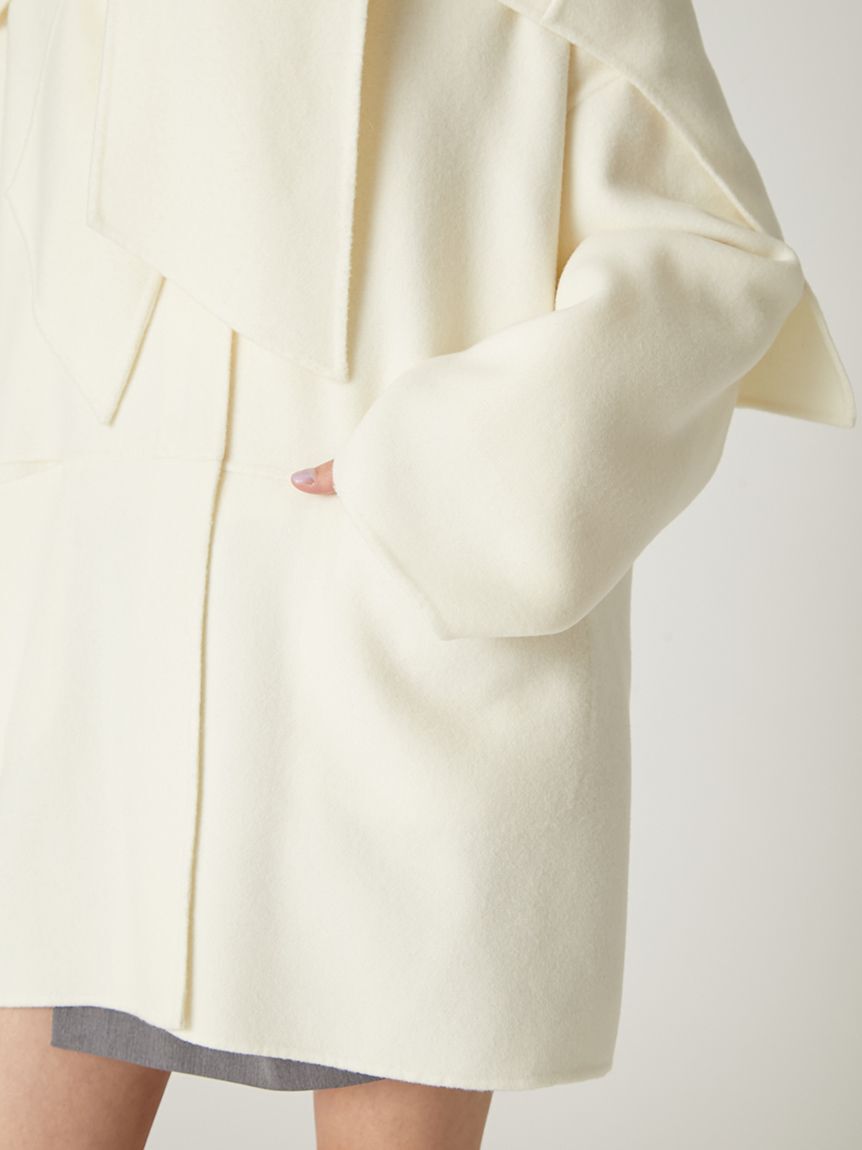 FRAY I.D「マフラー付ノーカラーリバーミドルコート」|ノーカラージャケット|