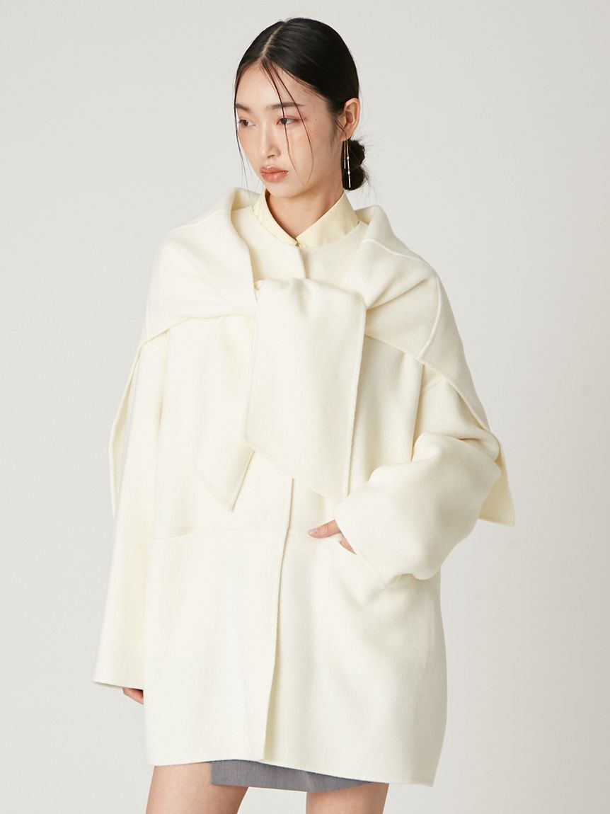 FRAY I.D「マフラー付ノーカラーリバーミドルコート」|ノーカラージャケット|