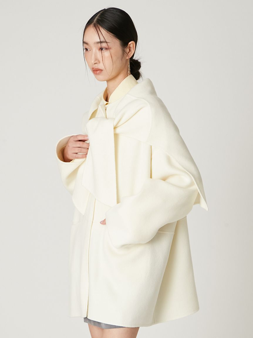 FRAY I.D「マフラー付ノーカラーリバーミドルコート」|ノーカラージャケット|