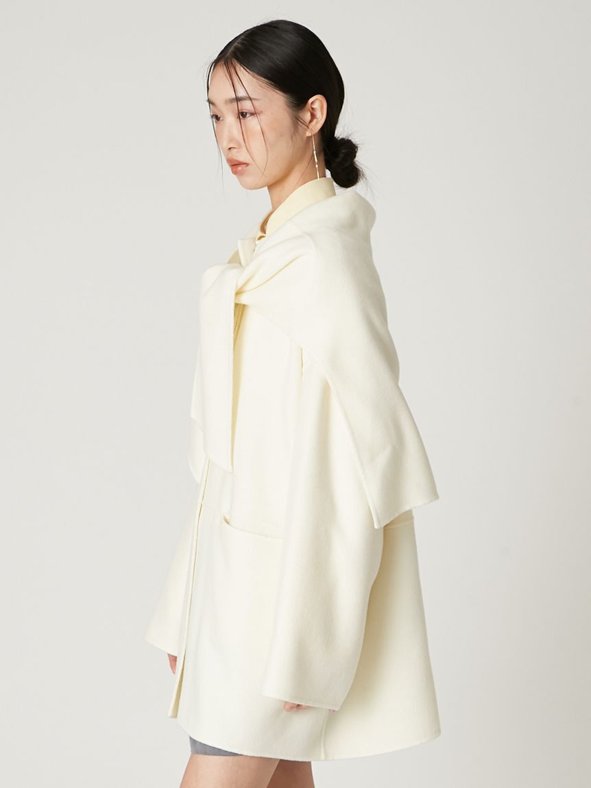 FRAY I.D「マフラー付ノーカラーリバーミドルコート」|ノーカラージャケット|