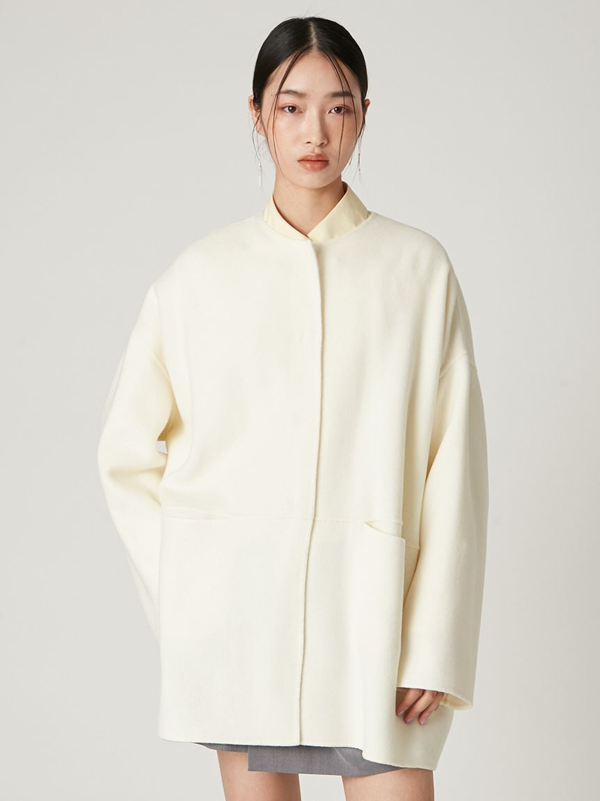 FRAY I.D「マフラー付ノーカラーリバーミドルコート」|ノーカラージャケット|