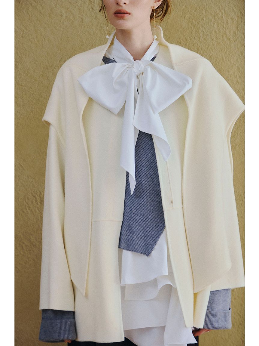 FRAY I.D「マフラー付ノーカラーリバーミドルコート」|ノーカラージャケット|