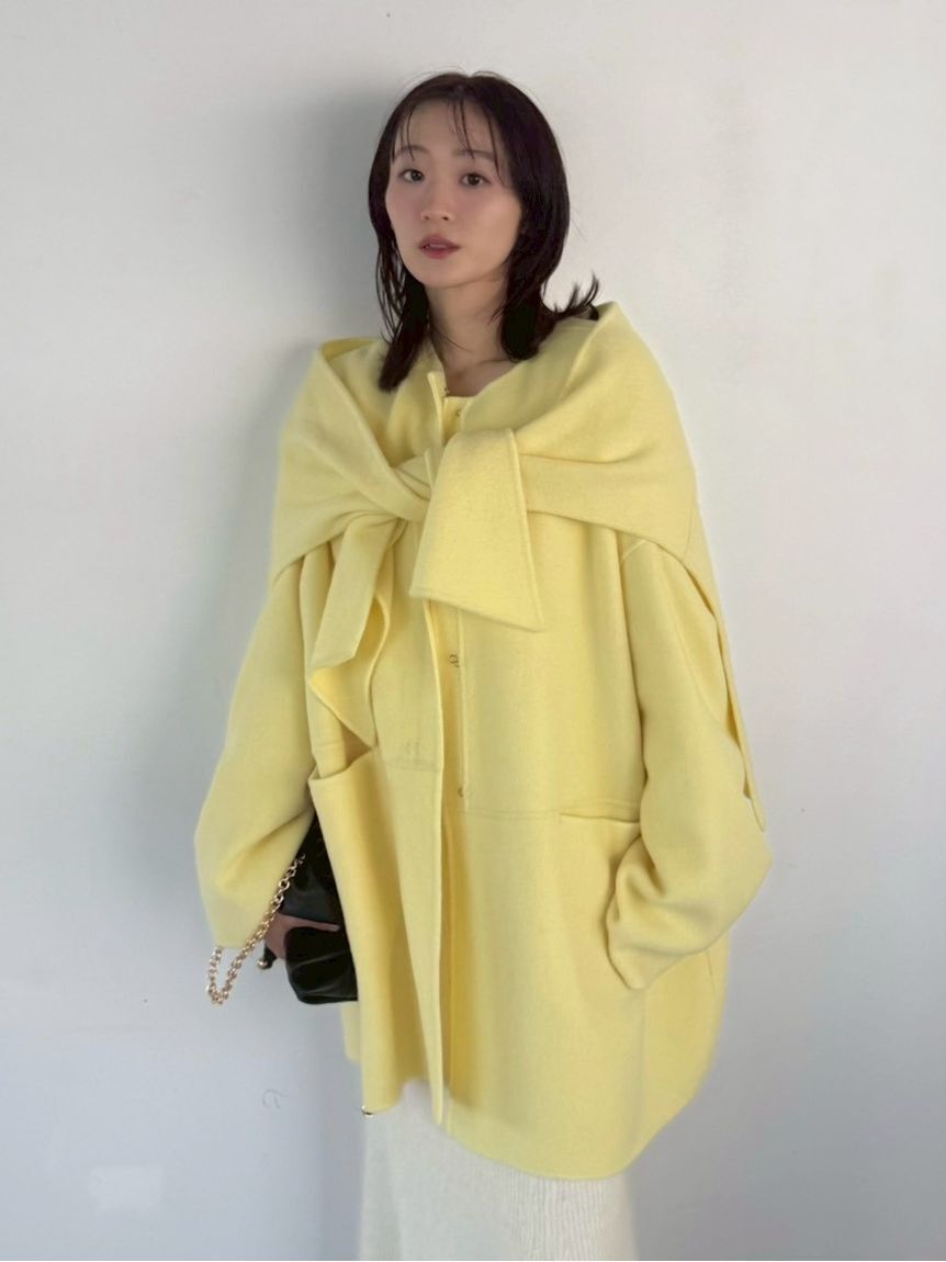 FRAY I.D「マフラー付ノーカラーリバーミドルコート」|ノーカラージャケット|