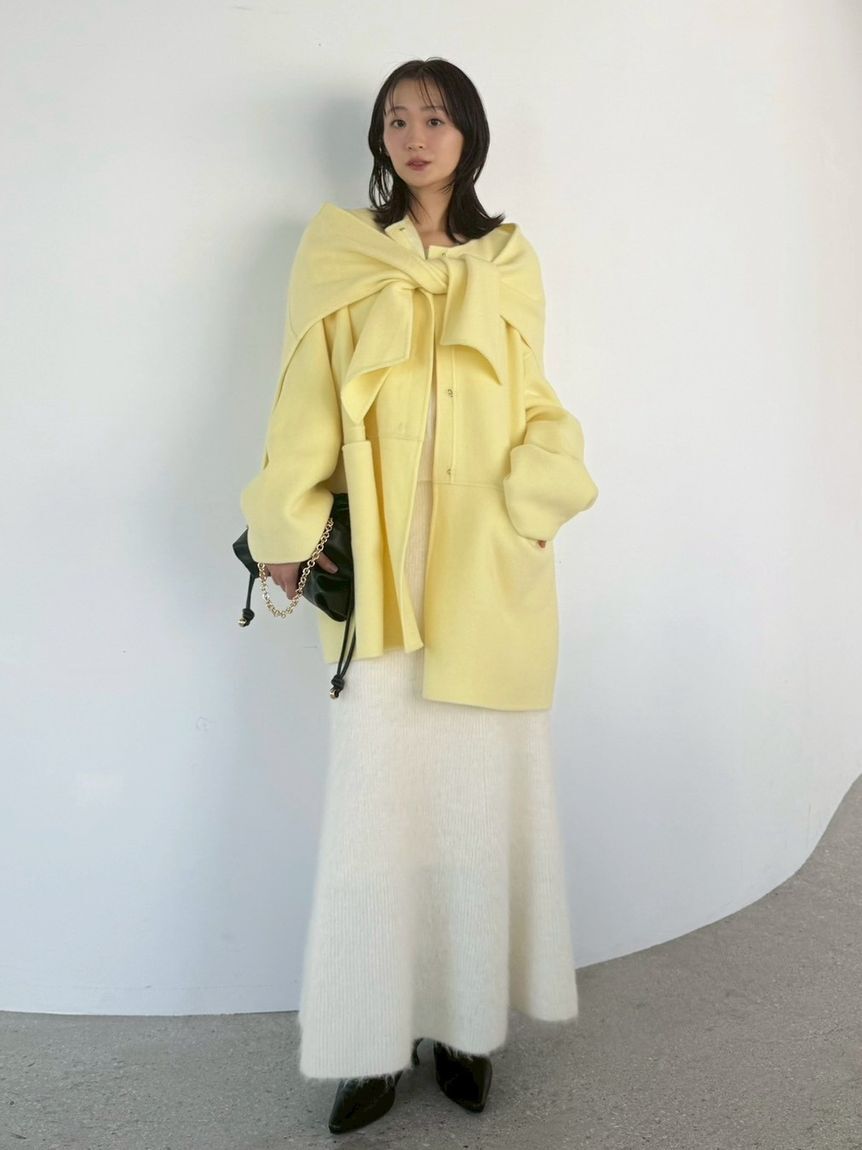 FRAY I.D「マフラー付ノーカラーリバーミドルコート」|ノーカラージャケット|