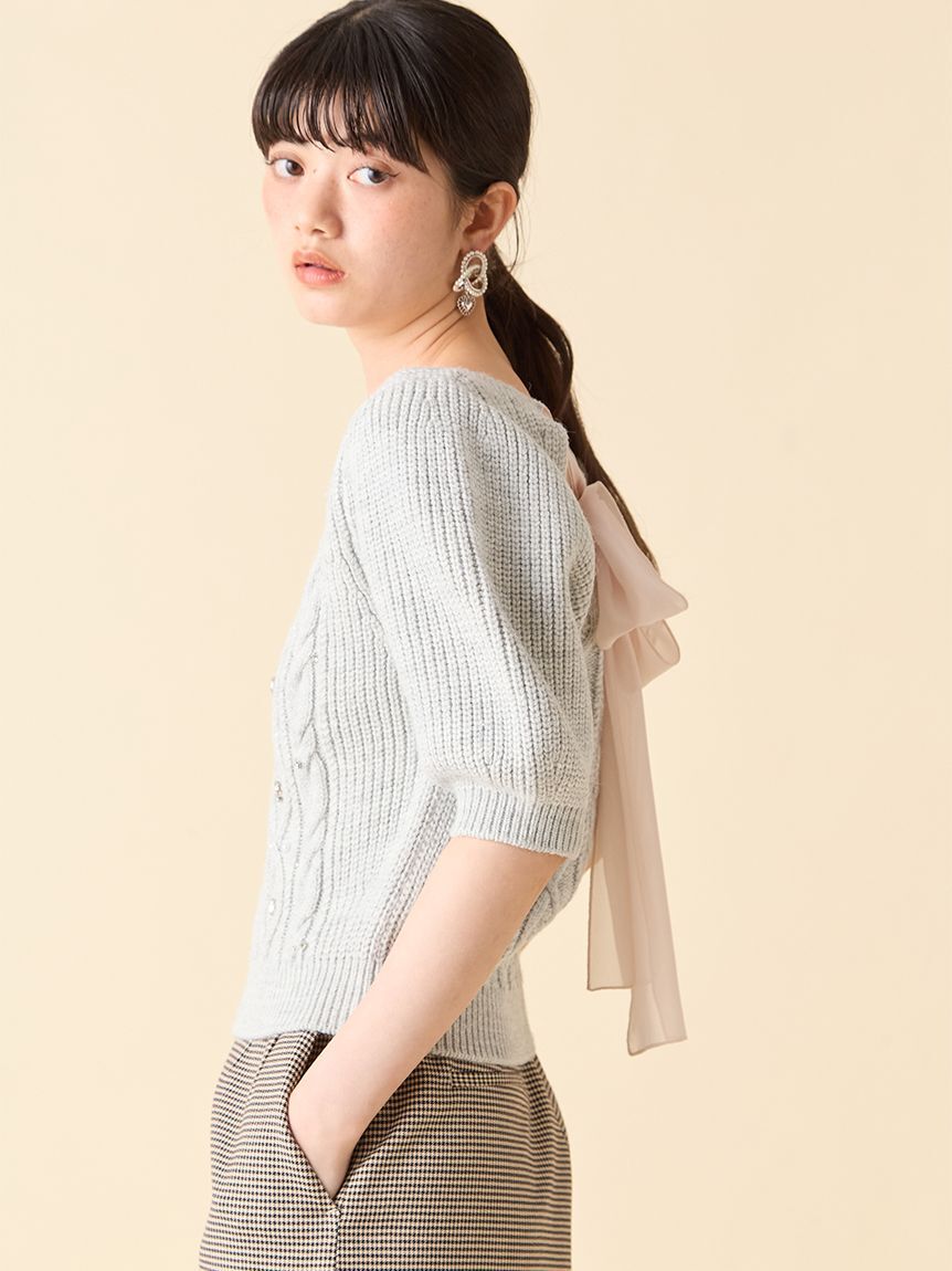 LILY BROWN「【WEB限定カラー】[L.B CANDY STOCK]シフォンリボンビジューニットトップス」|ニット・セーター|