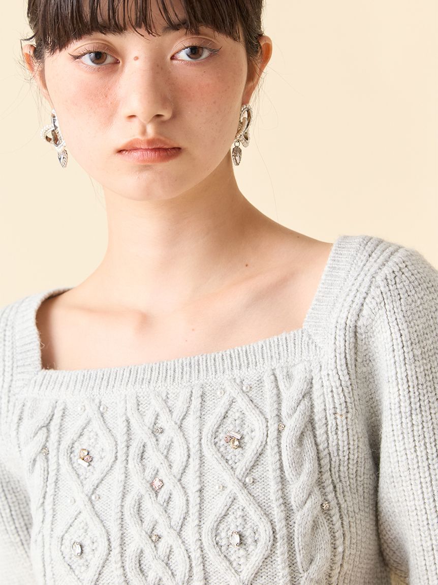 LILY BROWN「【WEB限定カラー】[L.B CANDY STOCK]シフォンリボンビジューニットトップス」|ニット・セーター|