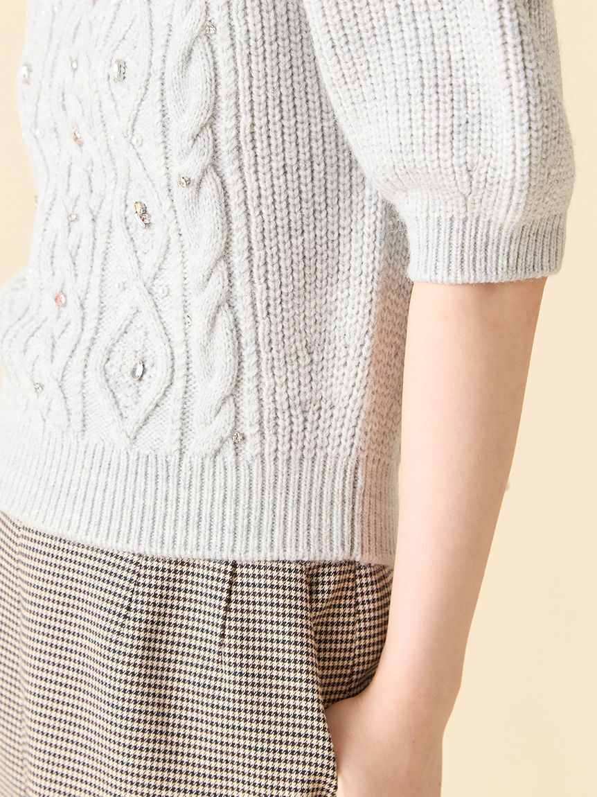 LILY BROWN「【WEB限定カラー】[L.B CANDY STOCK]シフォンリボンビジューニットトップス」|ニット・セーター|