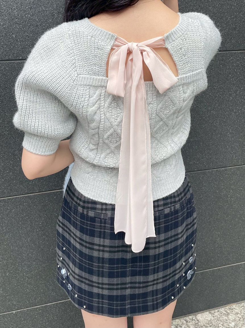 LILY BROWN「【WEB限定カラー】[L.B CANDY STOCK]シフォンリボンビジューニットトップス」|ニット・セーター|