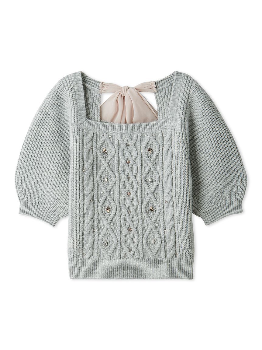 LILY BROWN「【WEB限定カラー】[L.B CANDY STOCK]シフォンリボンビジューニットトップス」|ニット・セーター|