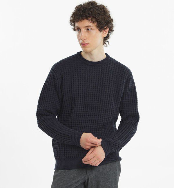 MACKINTOSH PHILOSOPHY「ビッグワッフル クルーネックニット」|ニット・セーター|ネイビー