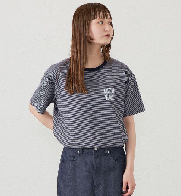 MACKINTOSH PHILOSOPHY「GREY LABEL 【SHARP LOGO】 ボーダー半袖T」|Tシャツ・カットソー|チャコールグレー