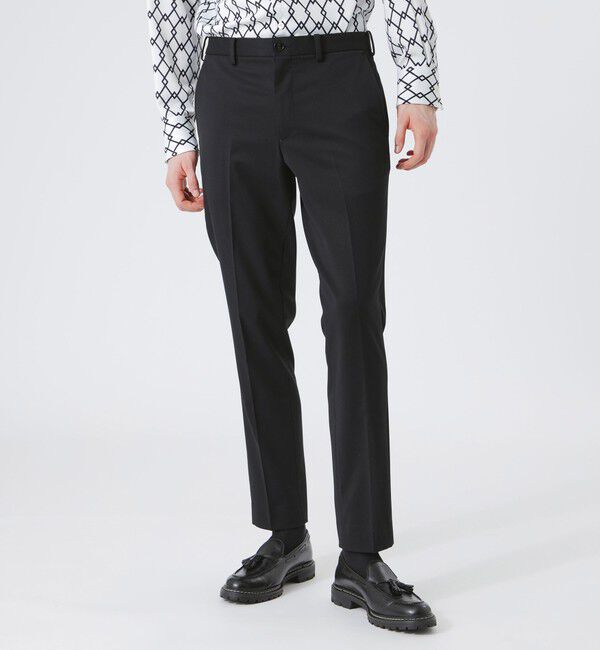  「シンセティックレザーコンビ スリムスラックス」|スラックス|ブラック