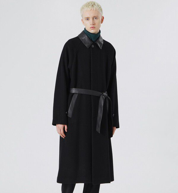  「ベルテッド ステンカラーウールコート」|その他|ブラック