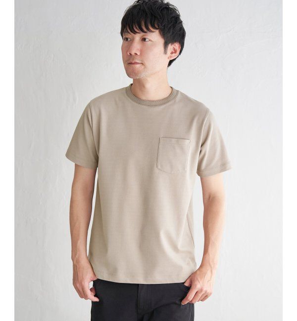 ikka「ライトダンボールジャカード襟ダブルフェイスTシャツ」|Tシャツ・カットソー|