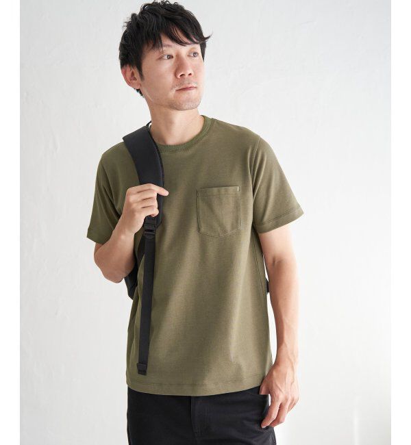 ikka「ライトダンボールジャカード襟ダブルフェイスTシャツ」|Tシャツ・カットソー|カーキ