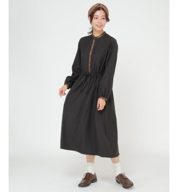 Lbc with Life「ダマスク柄配色ワンピース」|ワンピース|ブラック