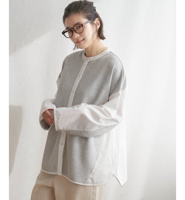 Lbc with Life「異素材切り替えシャツ」|シャツ・ブラウス|グレイ