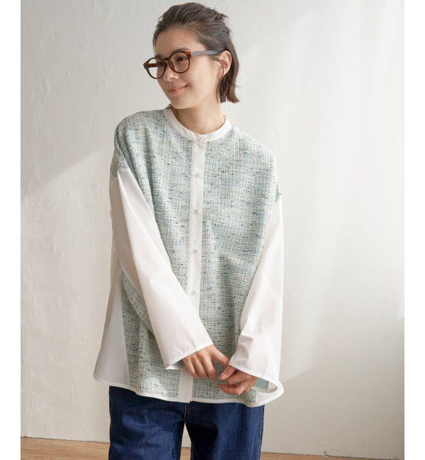 Lbc with Life「異素材切り替えシャツ」|シャツ・ブラウス|グリーン