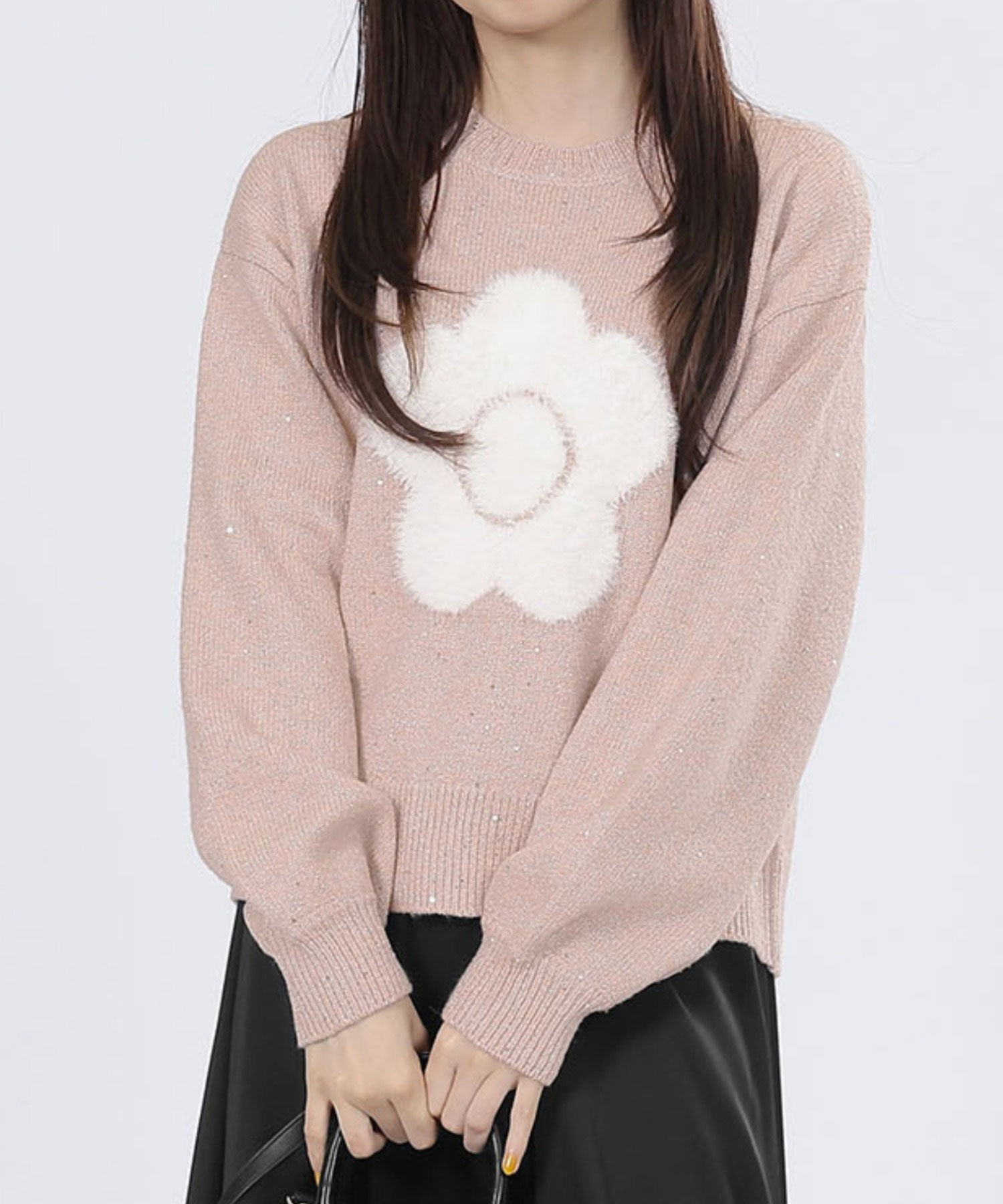 MARY QUANT「ファーデイジーラメニット プルオーバー」|ニット・セーター|ピンク