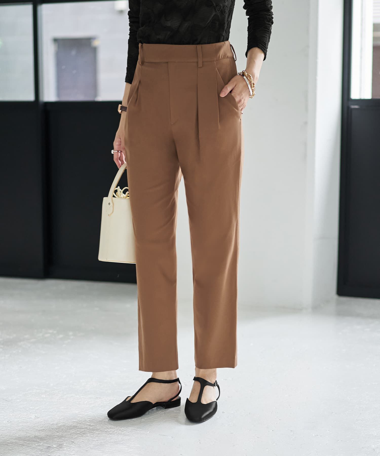 STYLE DELI「【Made in JAPAN】裏微起毛ストレッチタック留めパンツ」|その他|ブラウンミックス