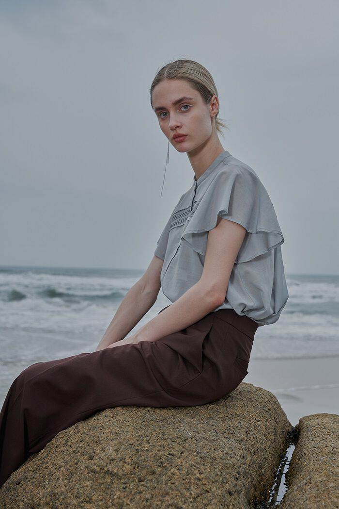 BACKYARD FAMILY「MIND ピンタックブラウス 通販 ブラウス バンドカラーブラウス 半袖 シャツ 前開き」|シャツ・ブラウス|