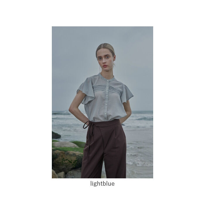 BACKYARD FAMILY「MIND ピンタックブラウス 通販 ブラウス バンドカラーブラウス 半袖 シャツ 前開き」|シャツ・ブラウス|