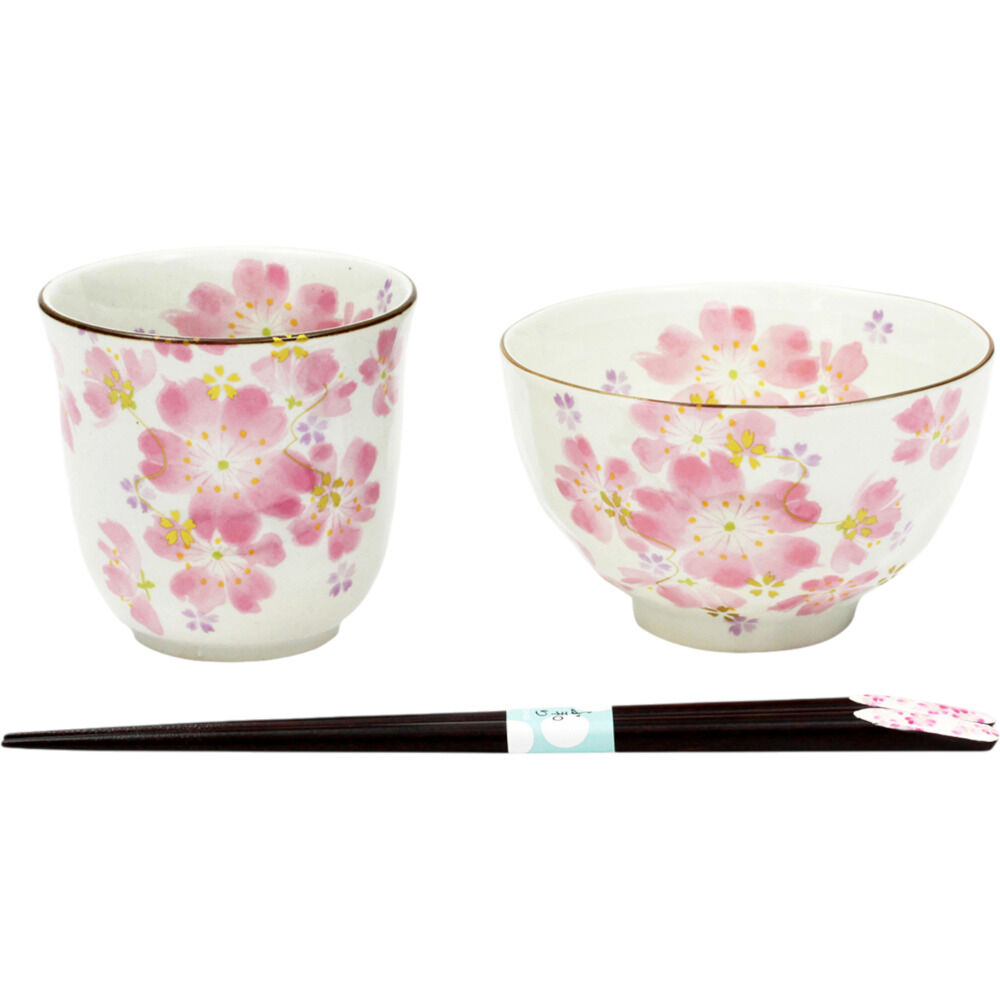 BACKYARD FAMILY「美濃焼 茶碗 湯呑 箸 セット 通販 花ものがたり 和藍 日本製 和食器セット 食器 飯椀 湯呑み」|食器・キッチングッズ|ピンク1