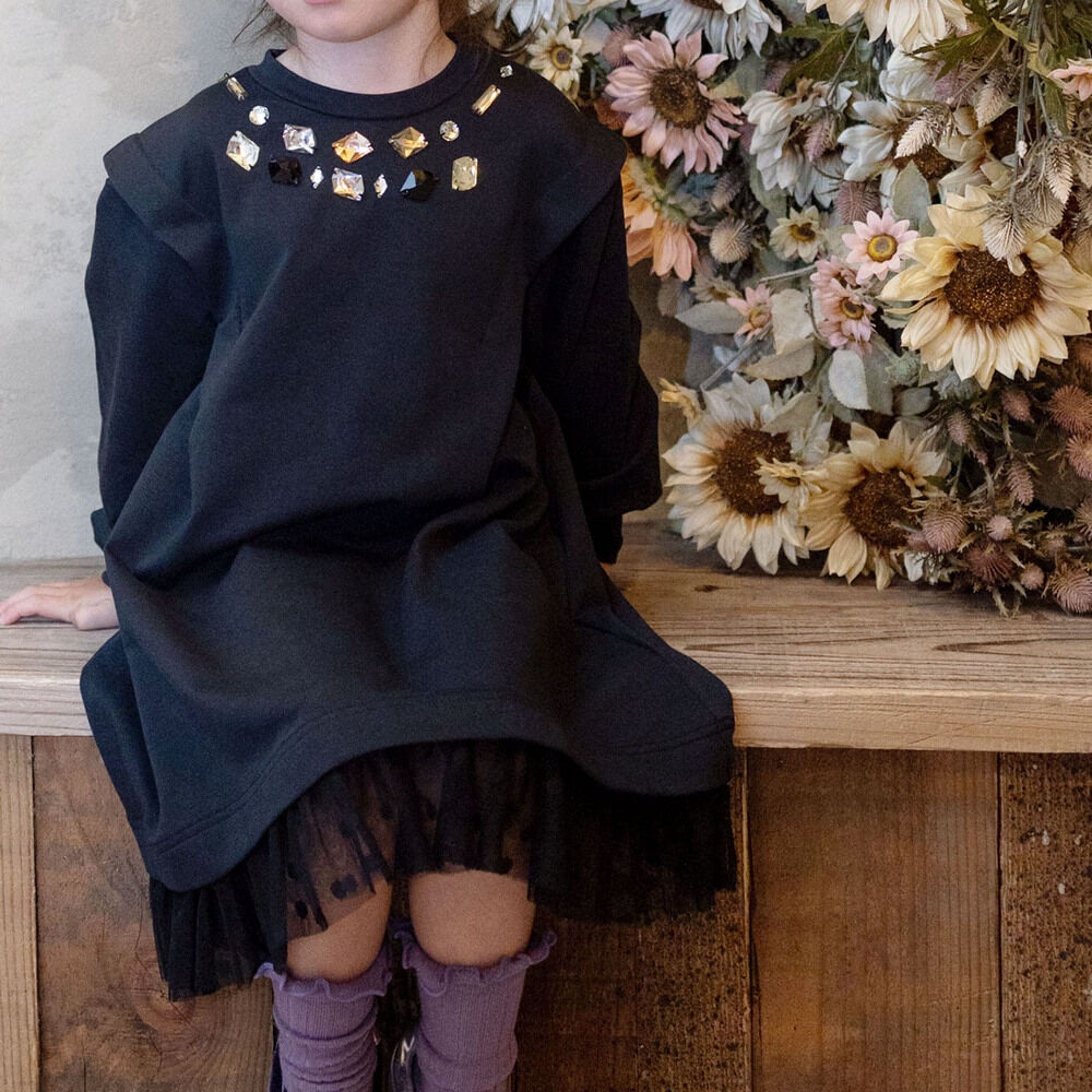 BACKYARD FAMILY「Rora ワンピース 通販 ダリア ストーンワンピース 子供服 キッズワンピース 長袖 カジュアル」|その他|ブラック1