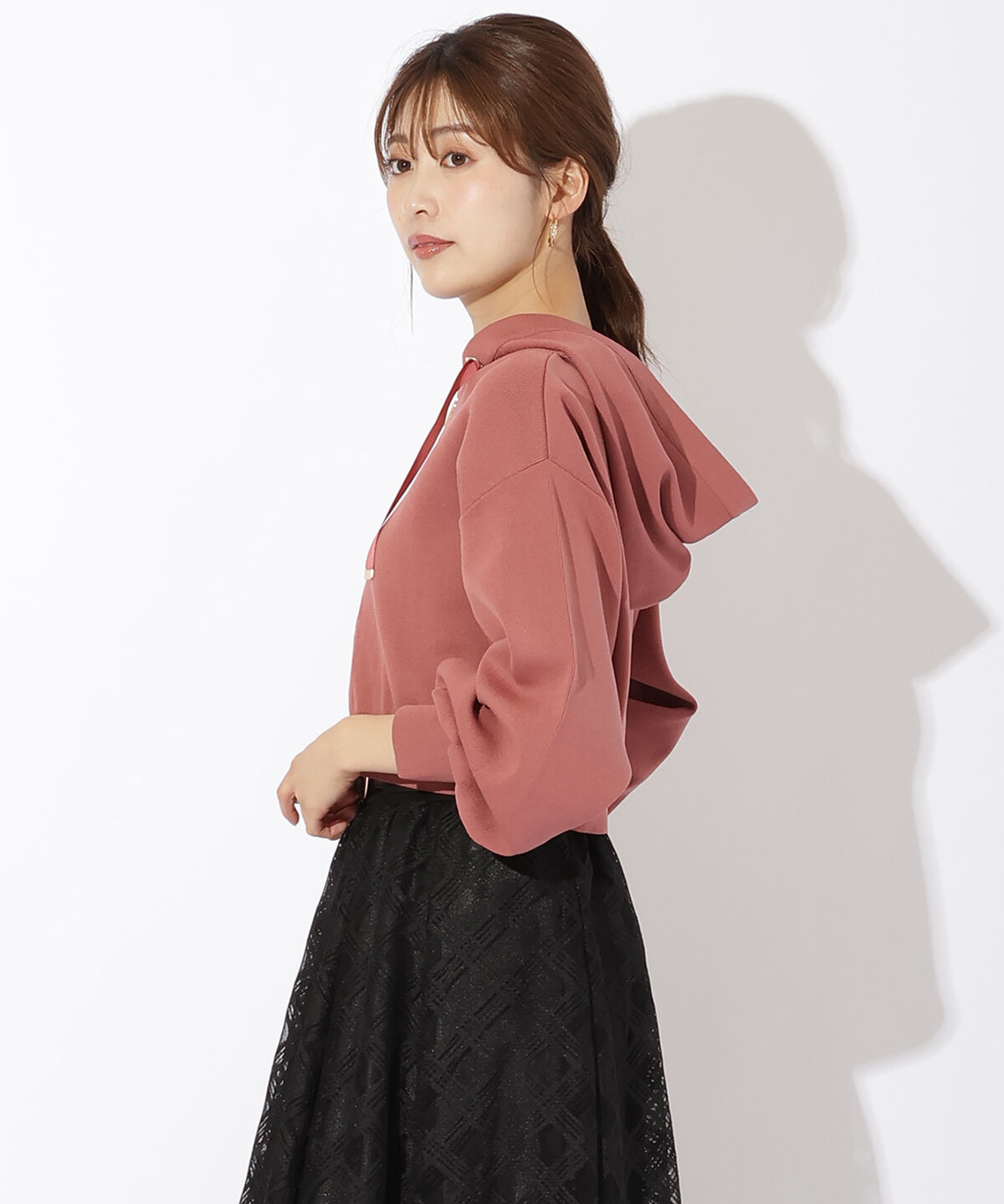 アンドクチュール「ニットクロップド丈ジップパーカー」|パーカー|