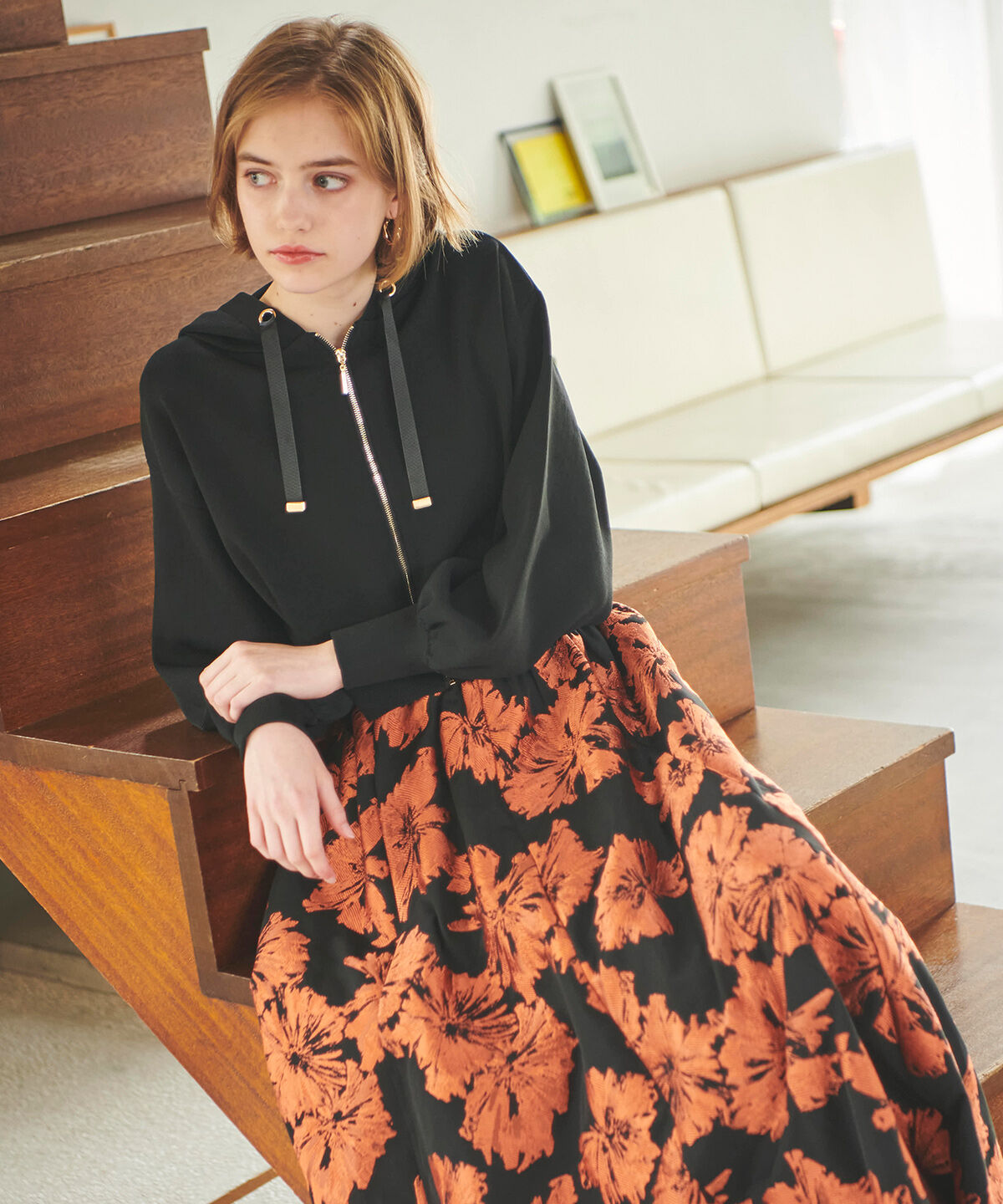 アンドクチュール「ニットクロップド丈ジップパーカー」|パーカー|