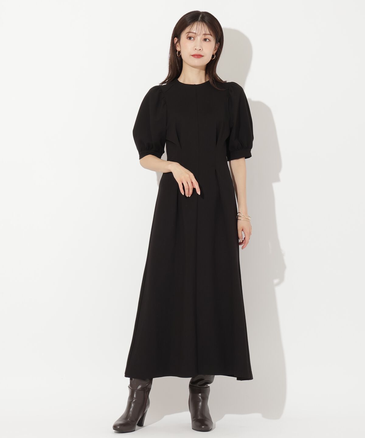 アンドクチュール「ポンチウエストタックワンピース」|ワンピース|ブラック