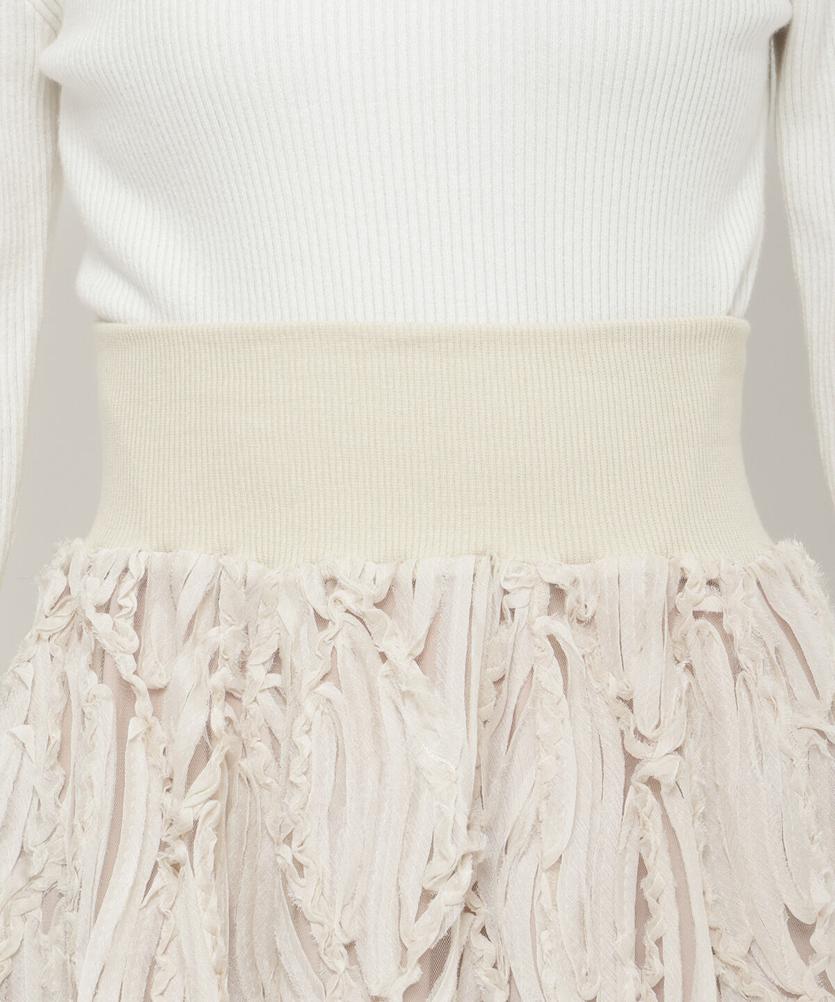 アンドクチュール「ウエストリブコード刺しゅうロングスカート」|フレア|