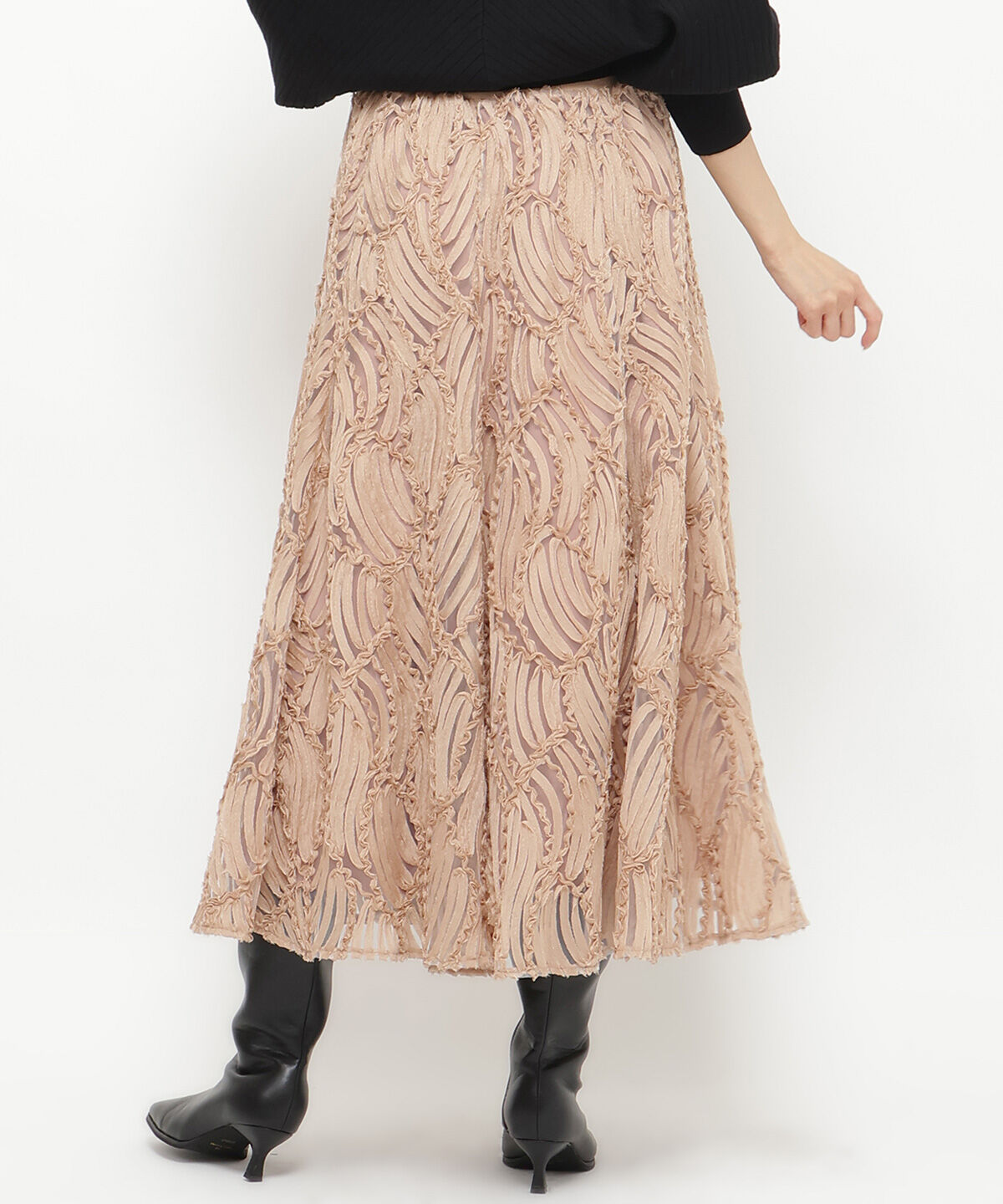 アンドクチュール「ウエストリブコード刺しゅうロングスカート」|フレア|