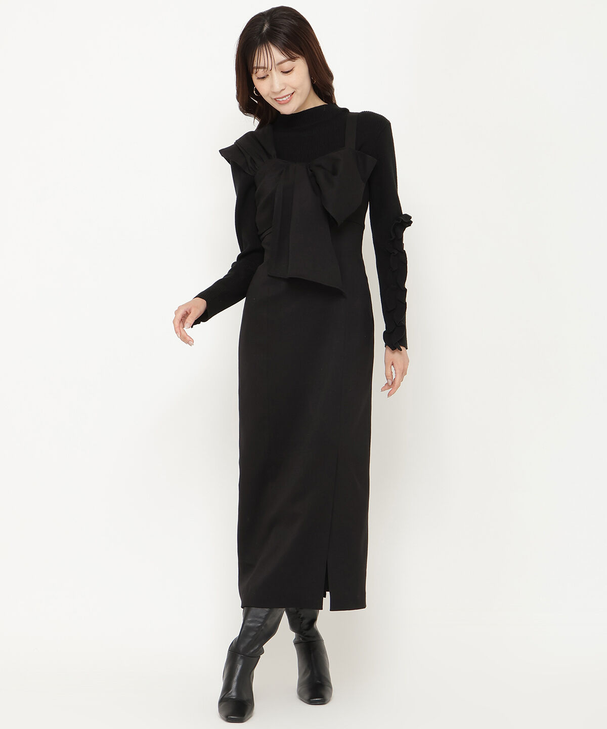 アンドクチュール「アシメショルダーリボンワンピース」|ワンピース|