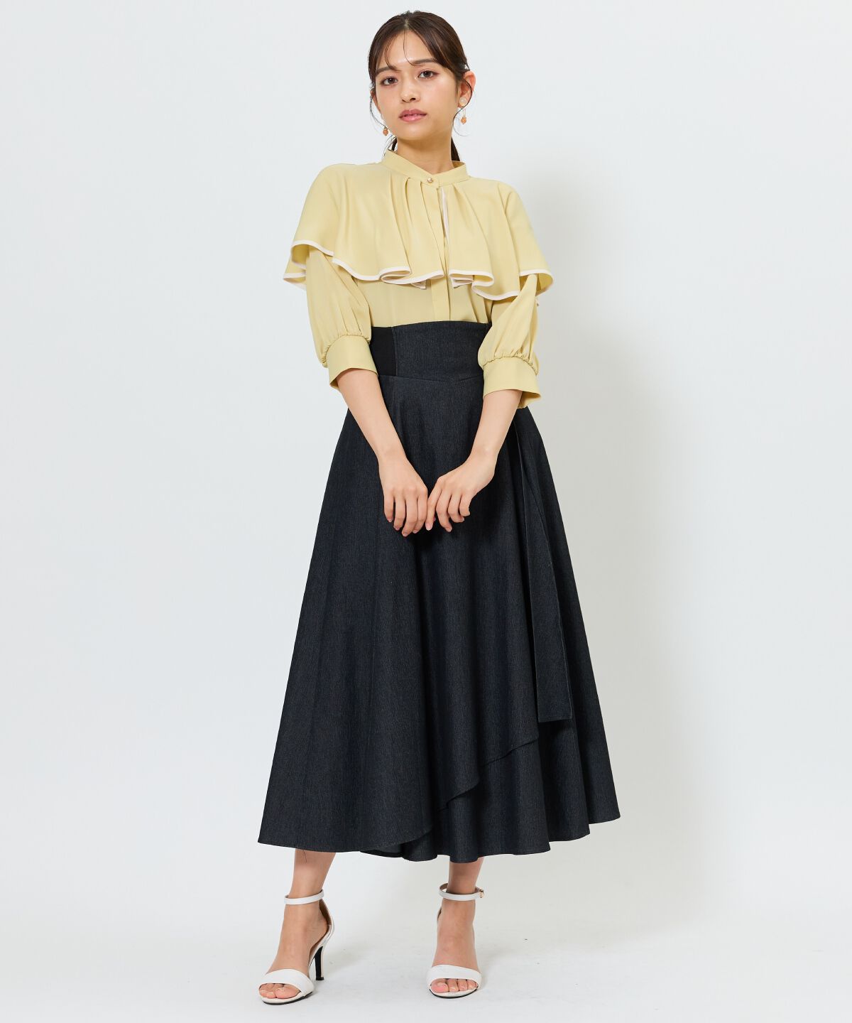 アンドクチュール「デニムライクサイドリブスカート」|フレア|