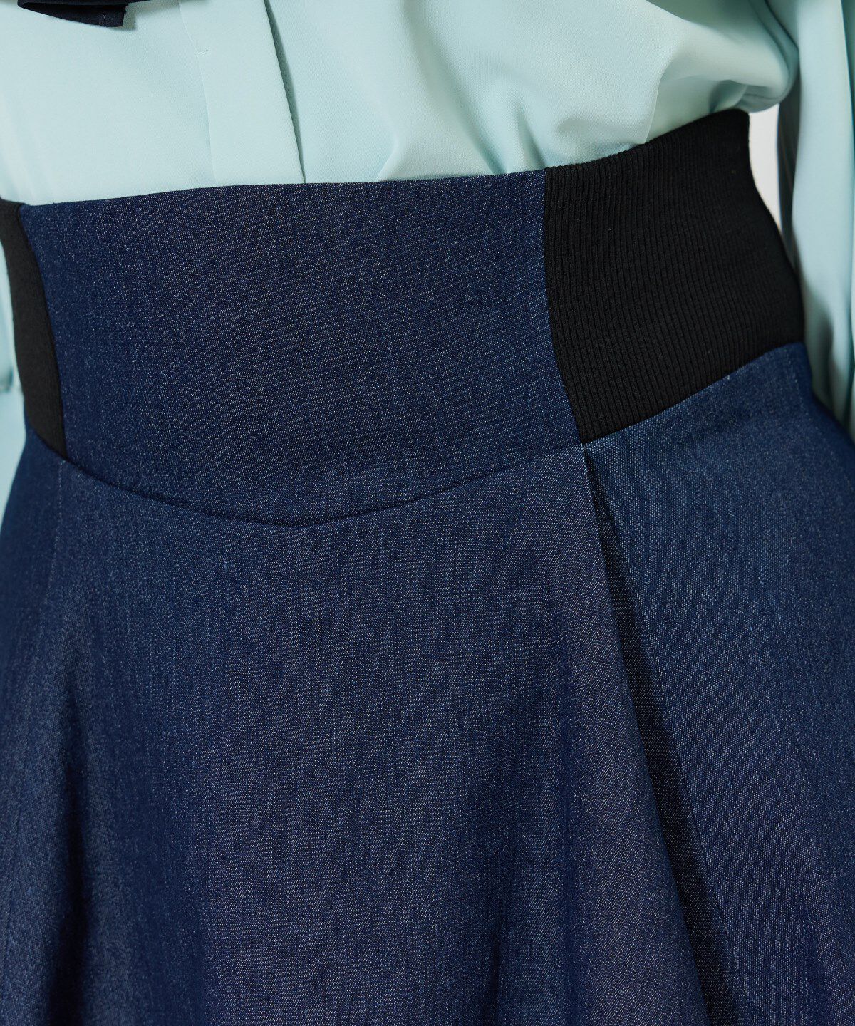 アンドクチュール「デニムライクサイドリブスカート」|フレア|