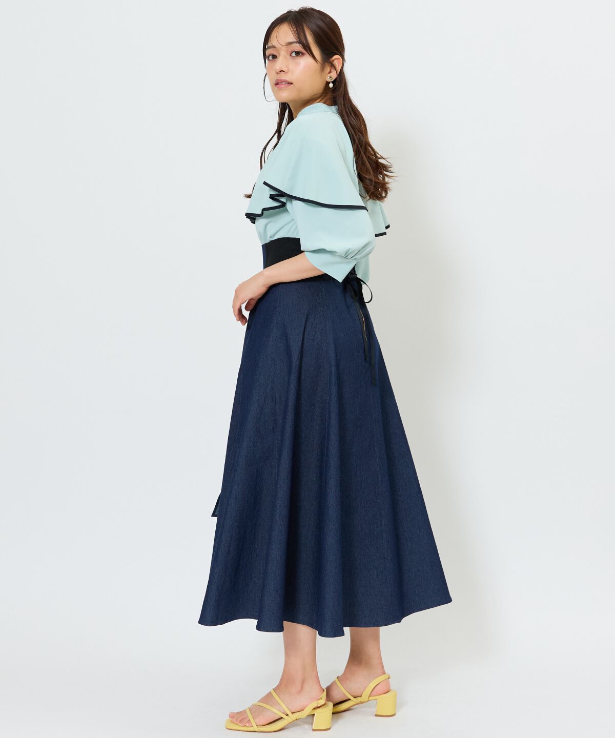 アンドクチュール「デニムライクサイドリブスカート」|フレア|