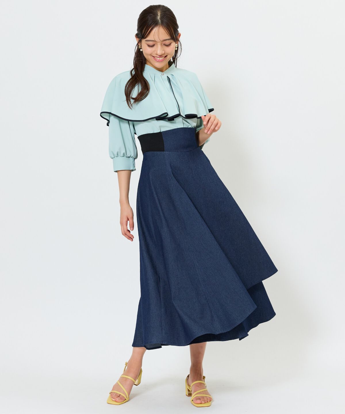 アンドクチュール「デニムライクサイドリブスカート」|フレア|