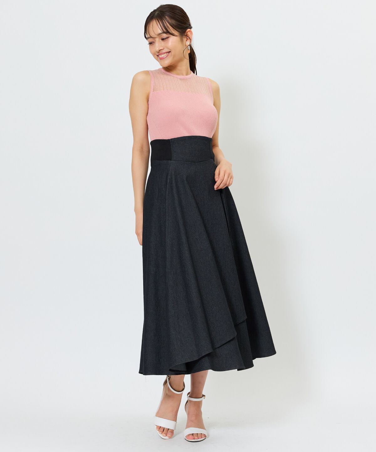 アンドクチュール「デニムライクサイドリブスカート」|フレア|