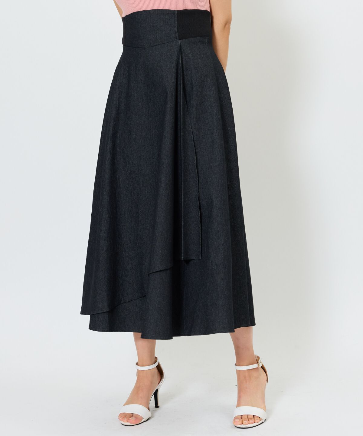 アンドクチュール「デニムライクサイドリブスカート」|フレア|