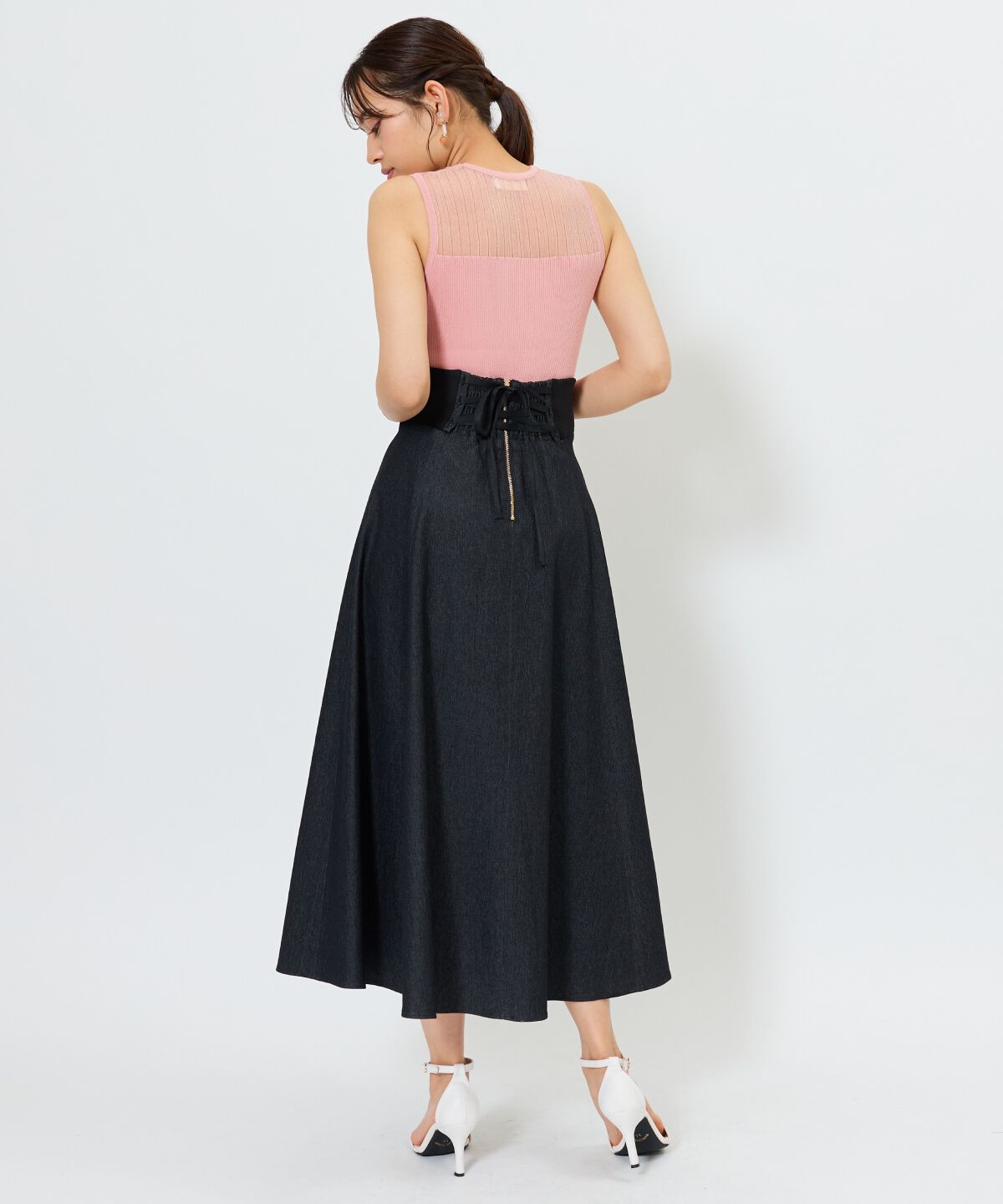 アンドクチュール「デニムライクサイドリブスカート」|フレア|