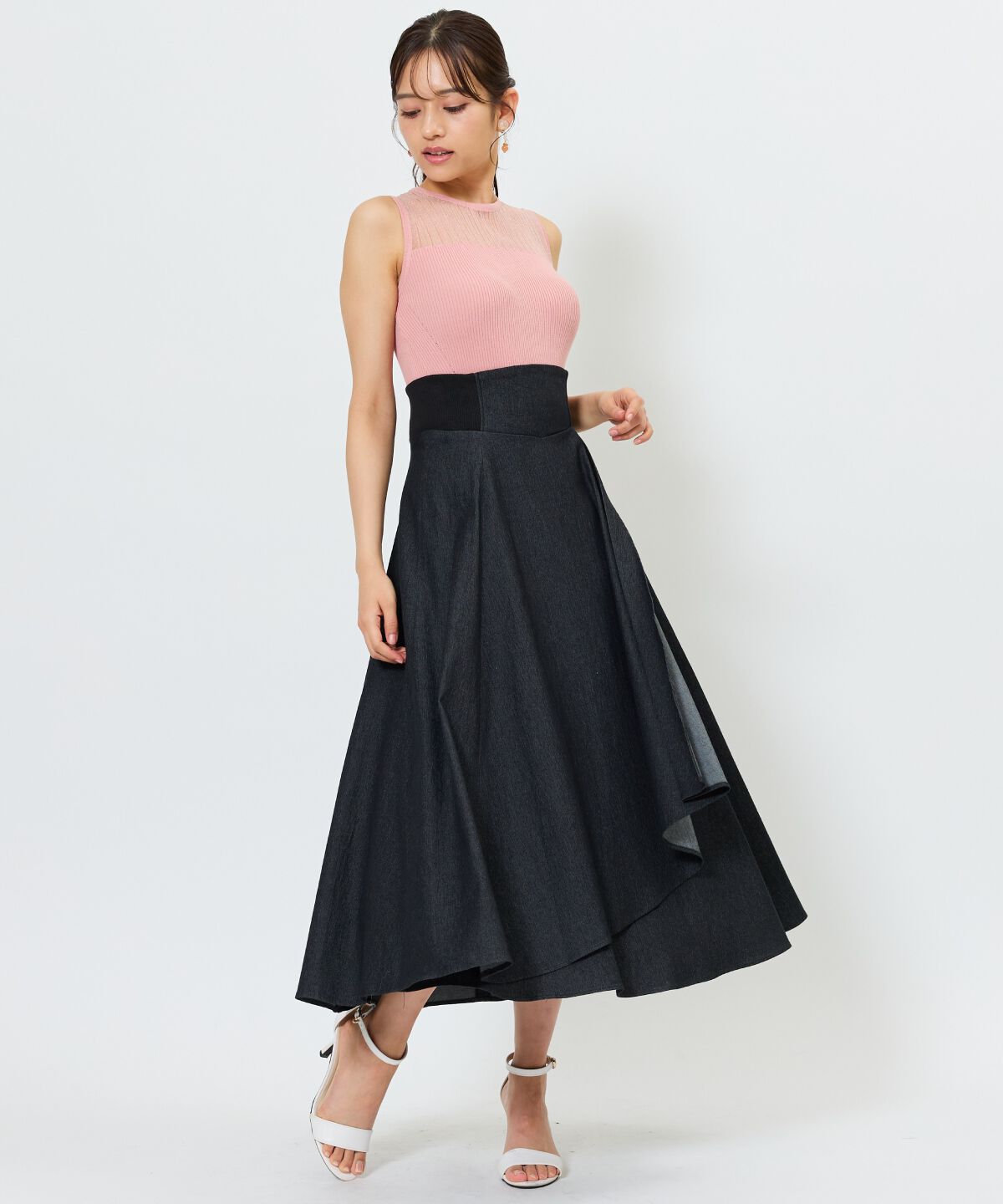 アンドクチュール「デニムライクサイドリブスカート」|フレア|