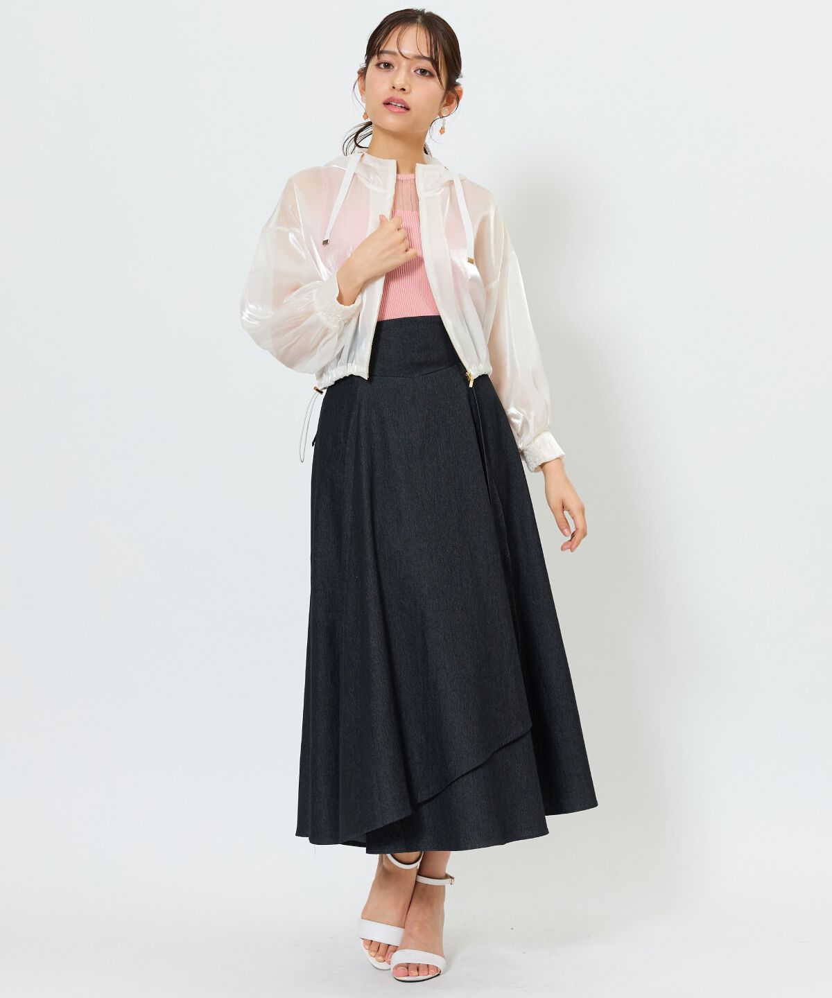 アンドクチュール「デニムライクサイドリブスカート」|フレア|