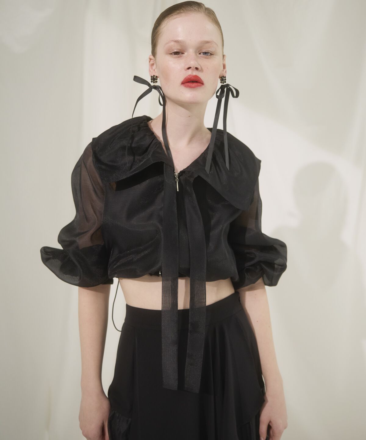 アンドクチュール「オーガンジーBIGカラーパーカー」|パーカー|ブラック