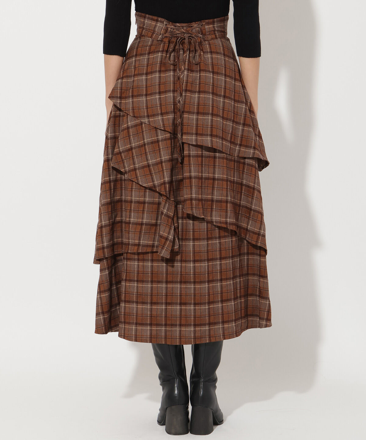 アンドクチュール「チェックアシメティアードスカート」|フレア|