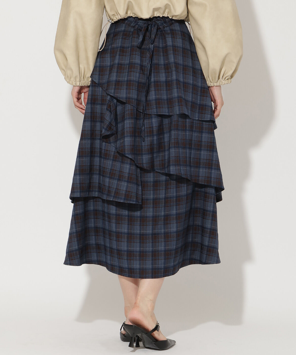 アンドクチュール「チェックアシメティアードスカート」|フレア|