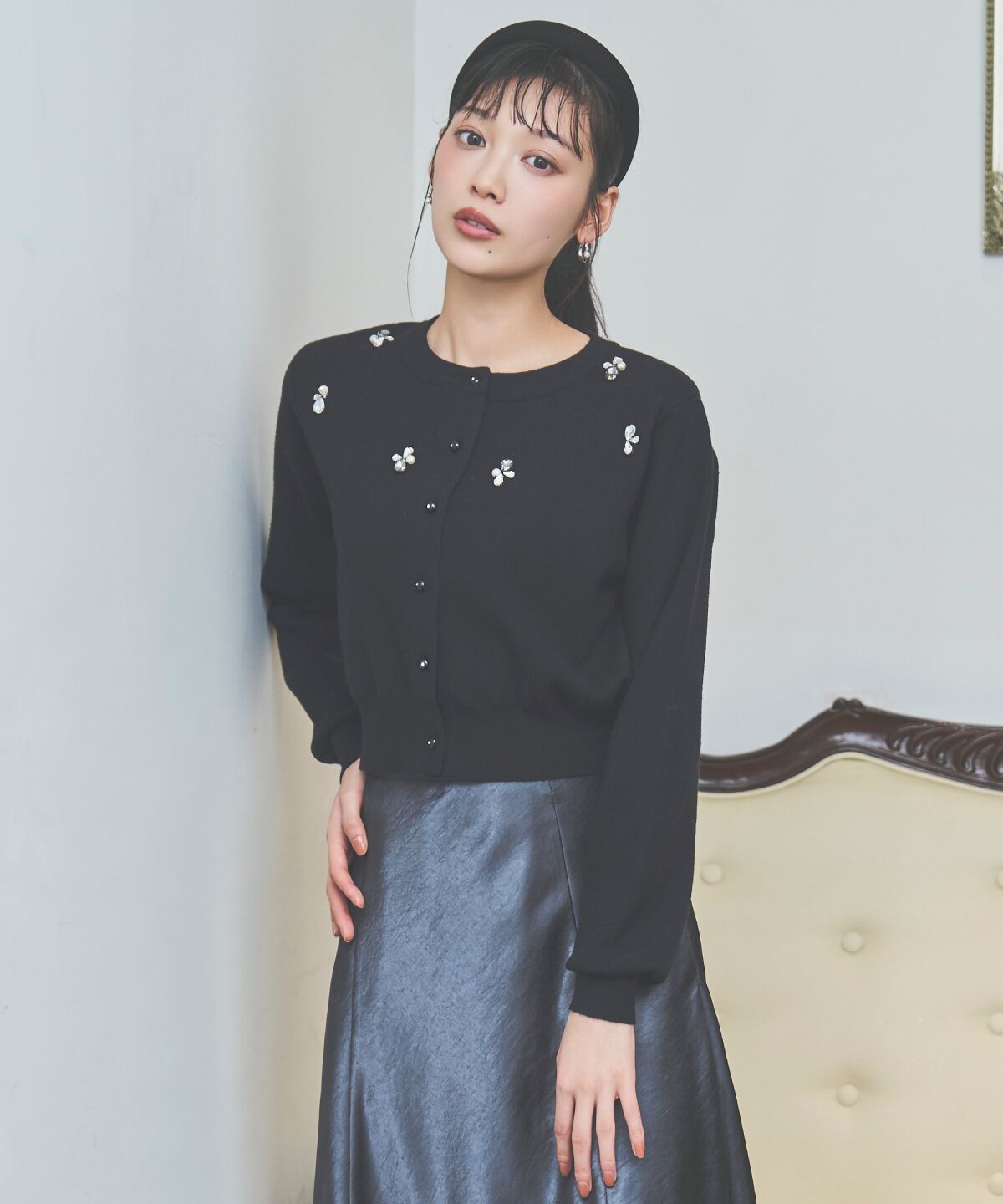 アンドクチュール「ビジュー&times;パールニットカーディガン」|カーディガン|