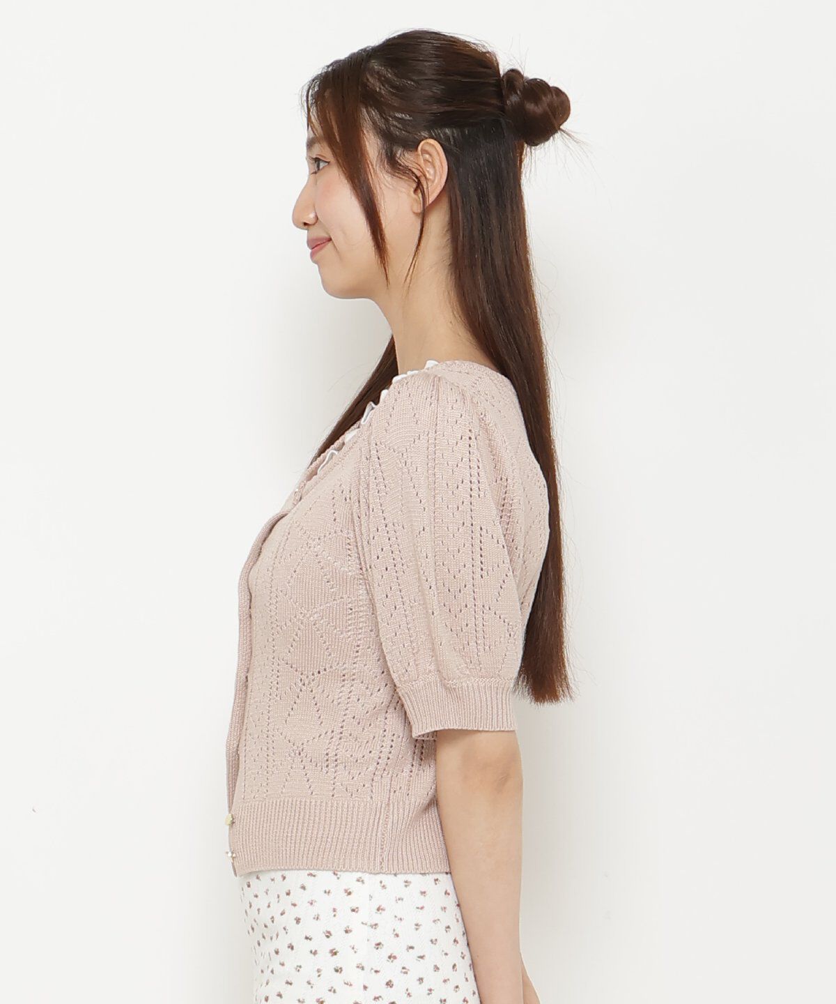 REDYAZEL「リボン柄クロシェ半袖カーディガン」|カーディガン|