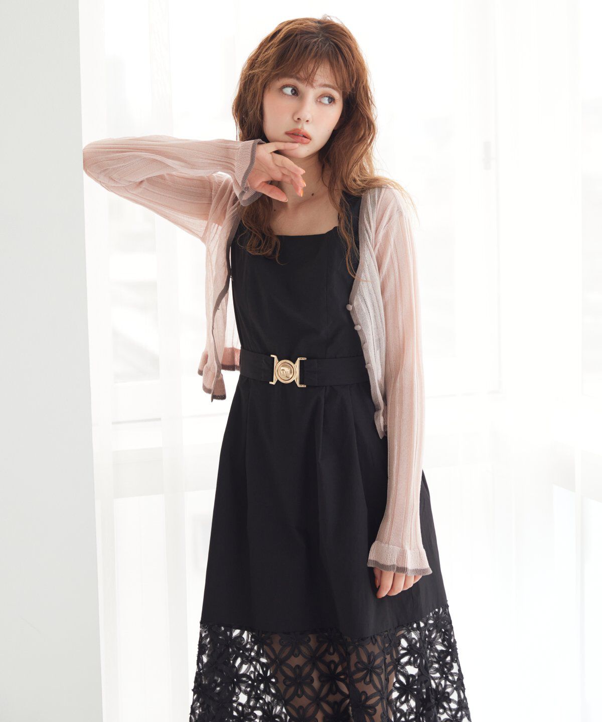 REDYAZEL「ヘム配色シアーカーディガン」|カーディガン|ピンク